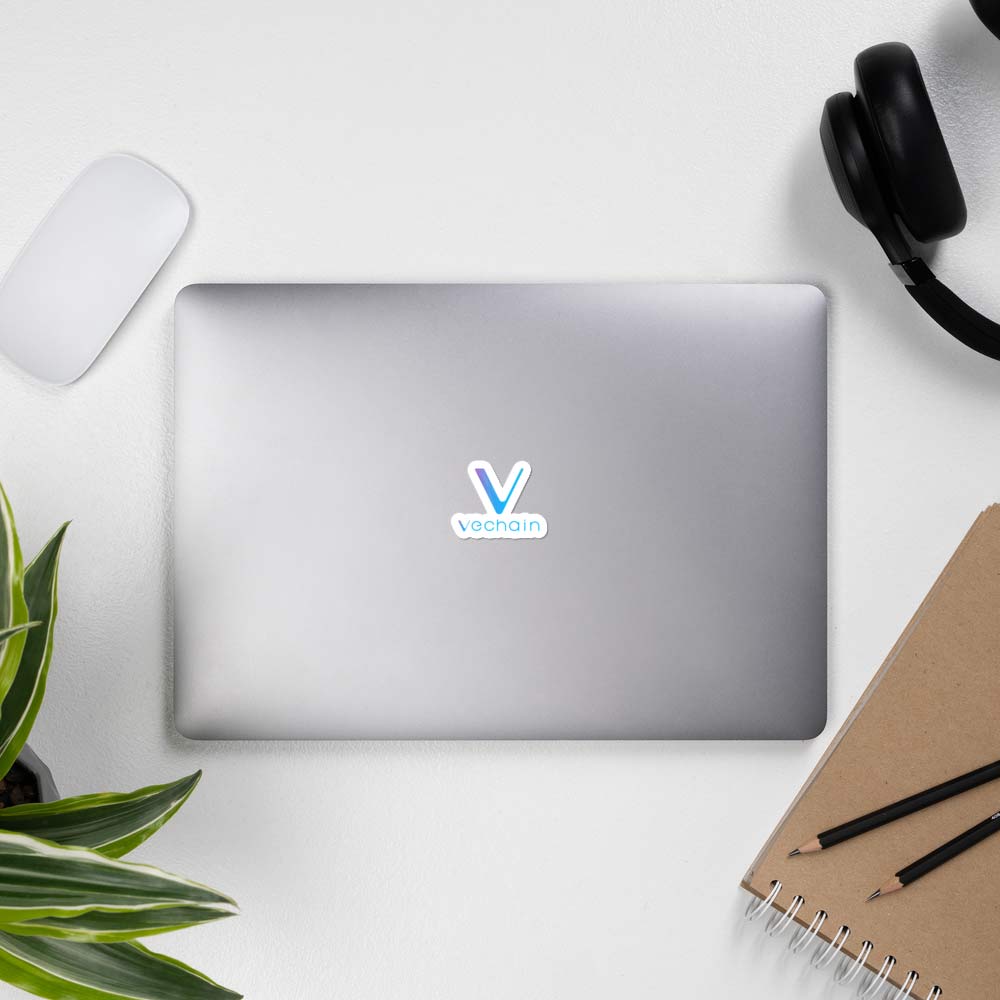 Full Logo VeChain Sticker from the 4x4 inch Sticker on a laptop