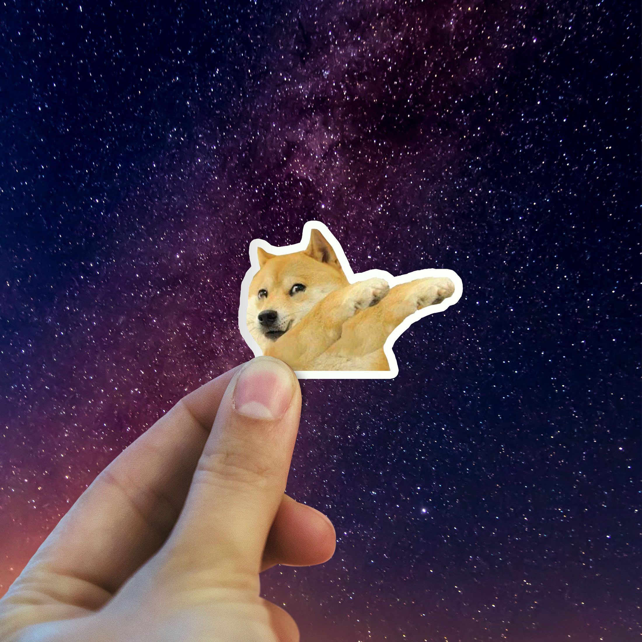 Doge Dabbing Dogecoin dabbing sticker holding in hand