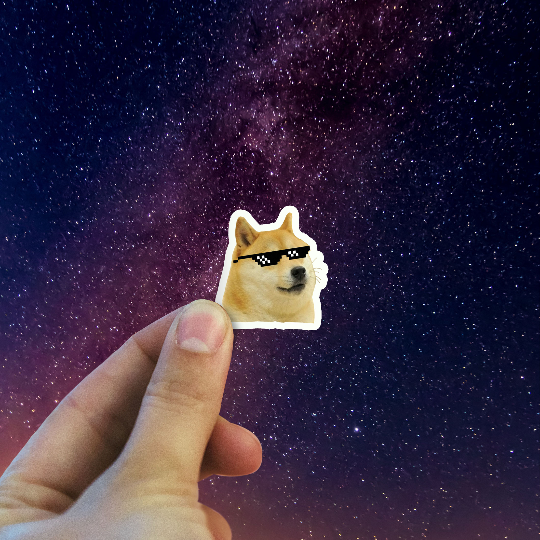 Dogecoin thug life sticker holding in hand
