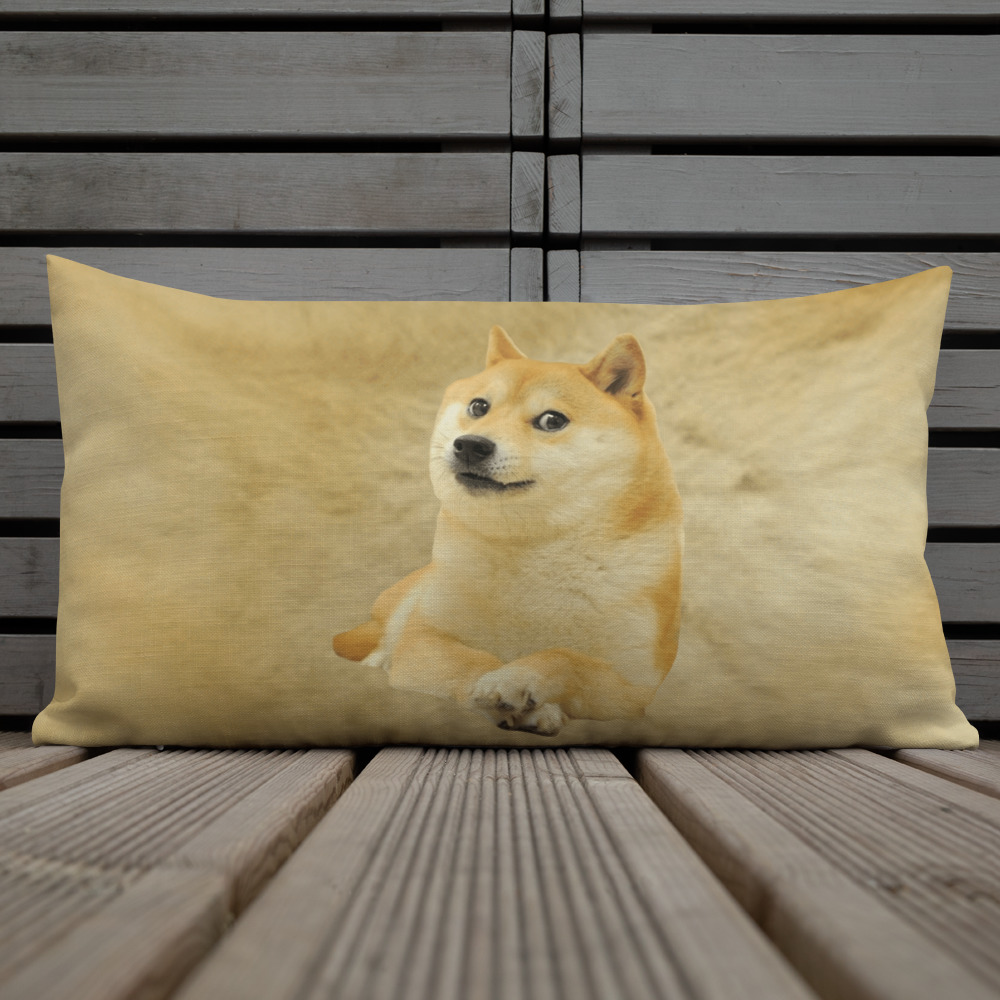 doge meme pillow doge pillowcase dogecoin pillow 20x12 front lifestyle 3