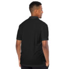 back angle of a person wearing black bitcoin adidas polo shirt