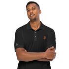 person wearing black bitcoin adidas polo shirt