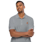 person wearing gray bitcoin adidas polo shirt