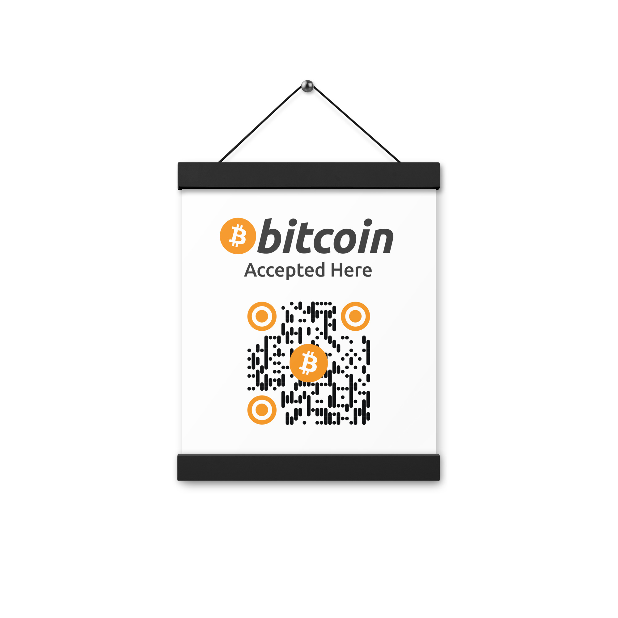 Bitcoin Accepted Here Sign - Hanging Poster - Black Color Trimming