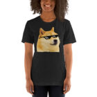 Wearing the Doge Thuglife Meme T-Shirt, front view dogecoin thugelife black color shirt