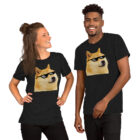 Two people wearing the Doge Thuglife Meme T-Shirt, front view dogecoin thugelife black color shirt