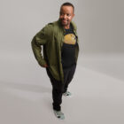 wearing a jacket with the white folded black Doge Bread Meme T-Shirt