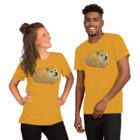 two people wearing the Dogecoin Bread Meme T-Shirt