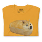 Dogecoin Bread Meme T-Shirt in yellow folded close up