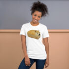 another front view wearing the white folded white Doge Bread Meme T-Shirt