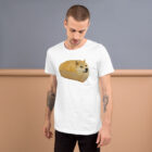 front view wearing the white folded white Doge Bread Meme T-Shirt