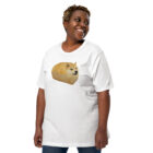 wearing the white doge bread t-shirt